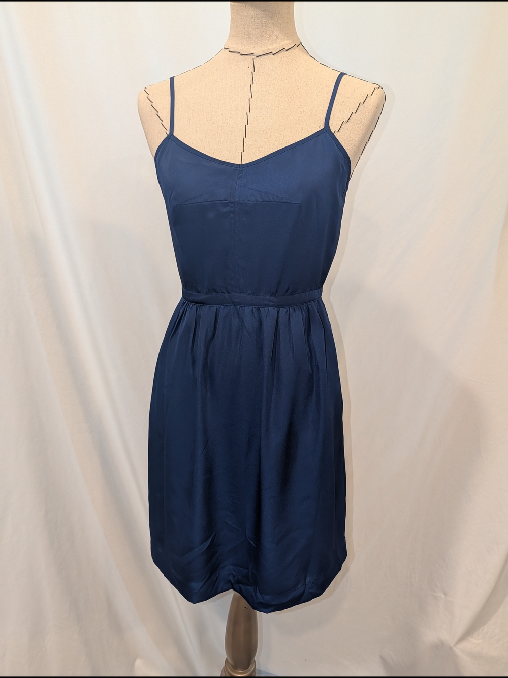 J. Crew Navy Spaghetti Strap Mini Dress soft silky pockets party going out guest